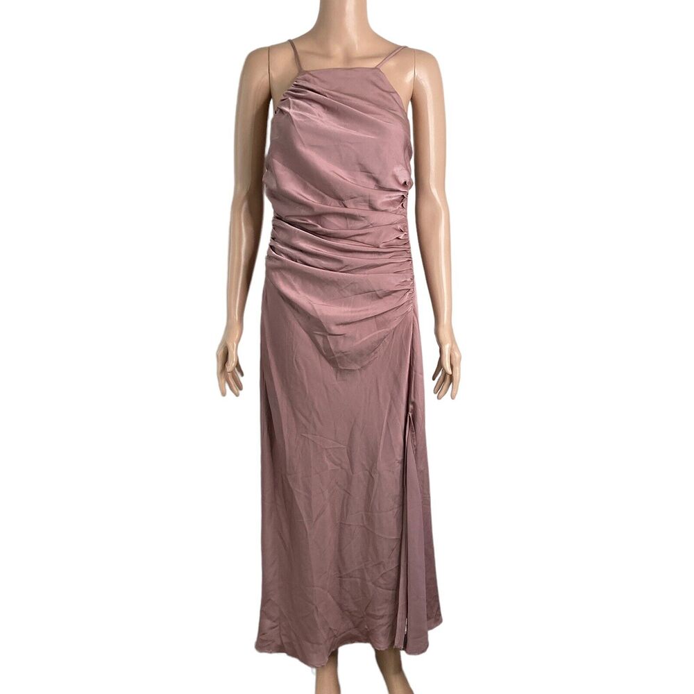 Astr The Label Slip Dress Large Ruched Mauve Strappy Sleeve